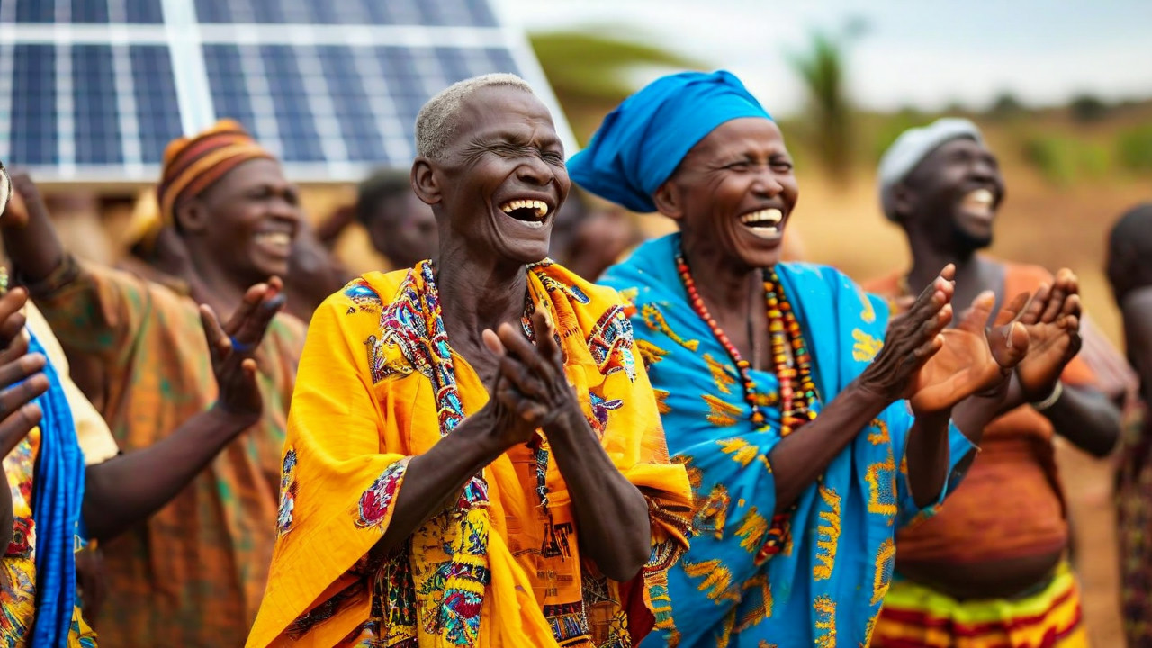 Community members celebrating solar project launch.