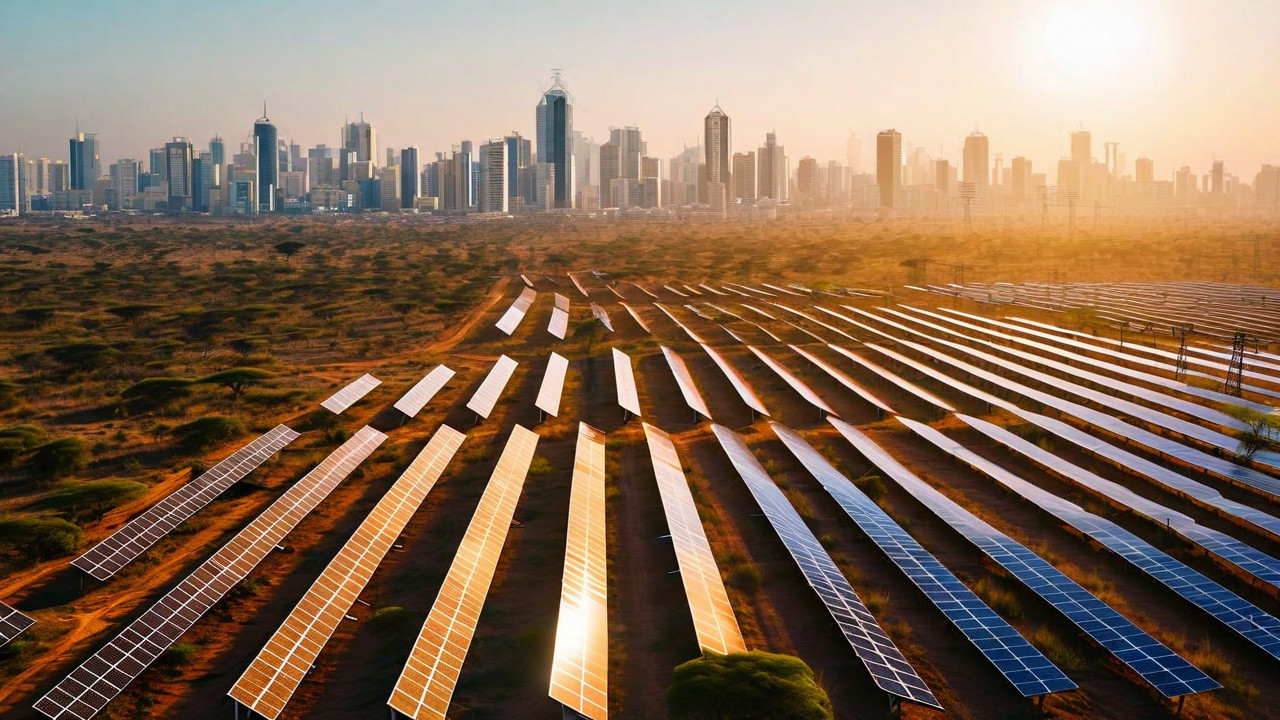 Solar panels generating renewable energy for communities and industries.