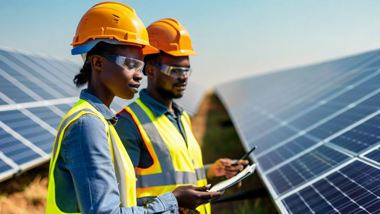 Engineer conducting maintenance on a renewable energy system.