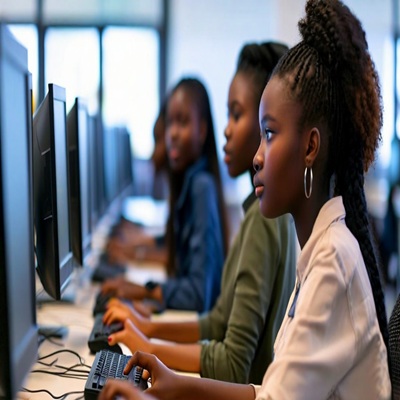 Students using computers in a college lab